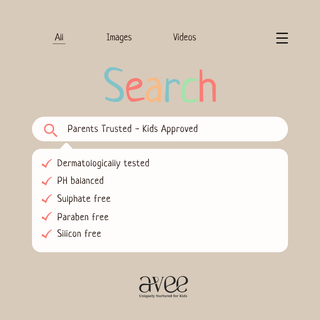 Search bar with product features on a beige background, featuring the Avee brand.