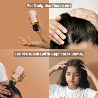 syoat hair oil Product usage guide for hair care with a bottle and applicator comb 