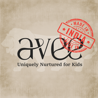 Avee Logo of a brand with 'Made in India' stamp on a textured background