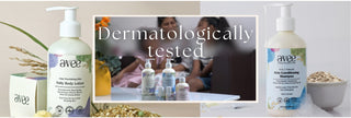 Avee skincare products with a focus on dermatological testing and children use