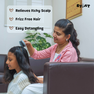 best shampoo for kids - Woman getting her hair styled by another woman in a salon setting.