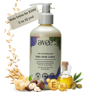 Avee Kids Body Lotion for ages 5–12, non-sticky, pH-balanced — single bottle front view