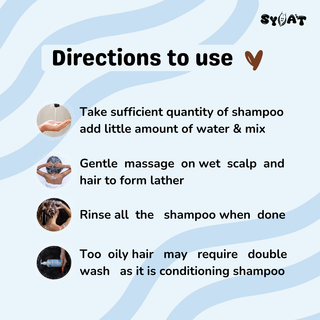 kids shampoo and conditioning - Instructions for using shampoo with icons and text on a light blue background